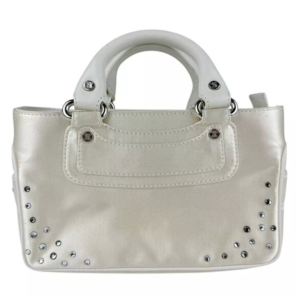 Auth CELINE Mini Boogie Bag Handbag White Satin/Leather/Silvertone - z3527 - Picture 3 of 13